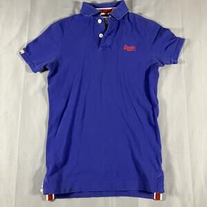 Superdry Polo Shirt Mens Small Blue Classic Pique Short Sleeve Logo Embroidered